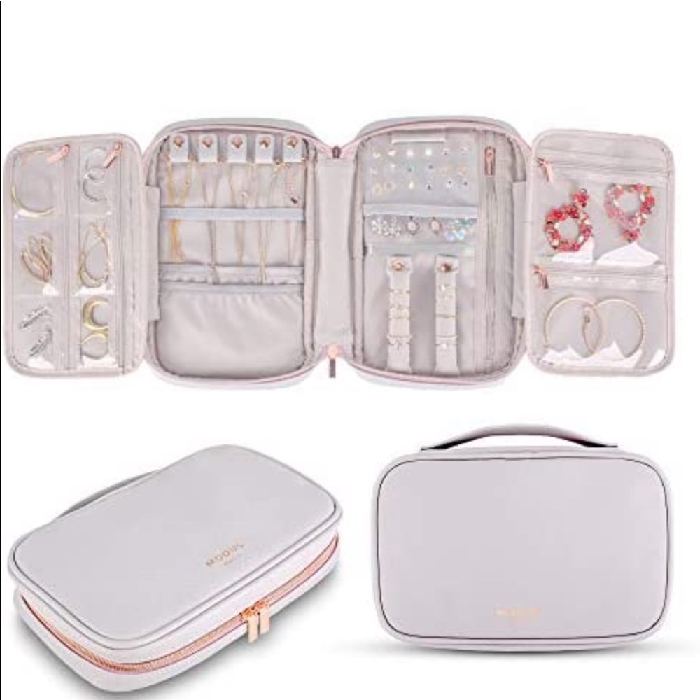Jewelry bag gray with rose gold zippers